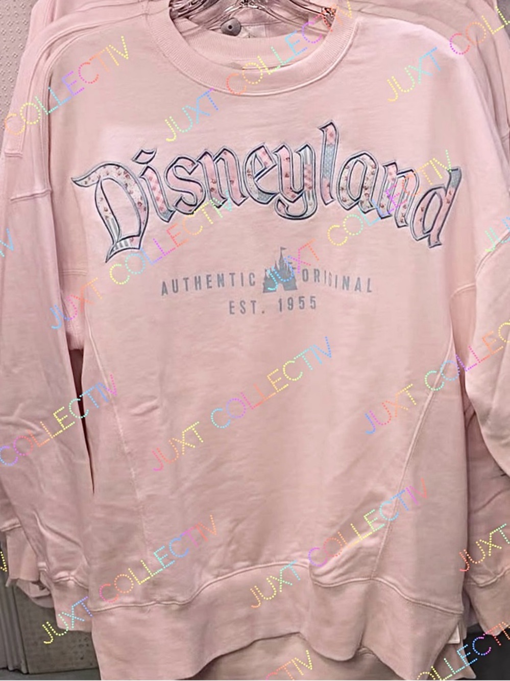 Disneyland Logo Authentic Original Castle Floral Embroidered Blush Pink Sweater